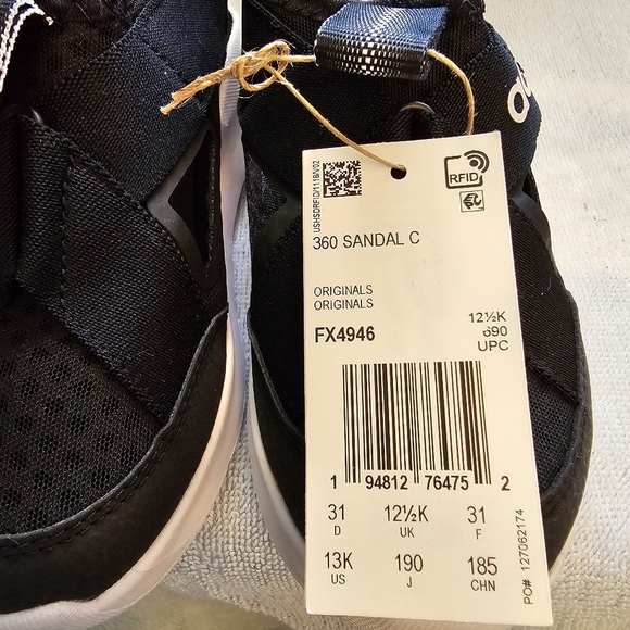 Adidas 360 Sneaker Sandals Adidas Sandals Black White Kids Size 13 & Size 1 NEW - Picture 7 of 16